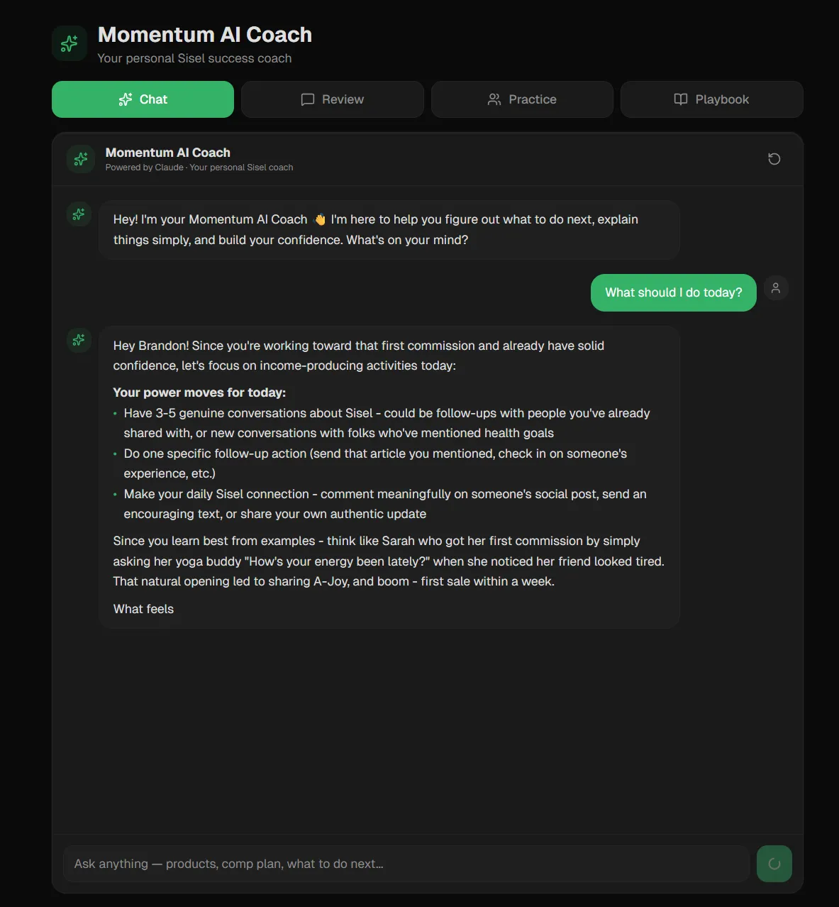 Foundation -- AI coaching chat for sales team training and enablement